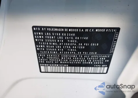 2024 Volkswagen Tiguan 2.0T Se/2.0T Wolfsburg Edition из США, поврежденный, VIN 3VVNB7AX0RM161464